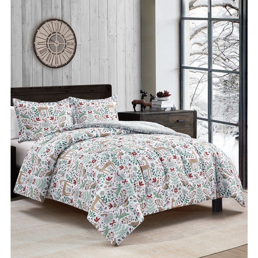 Sunham Holiday Deer 3PC Reversible Comforter Set-Full/Queen NEW🎄 - Picture 2 of 8